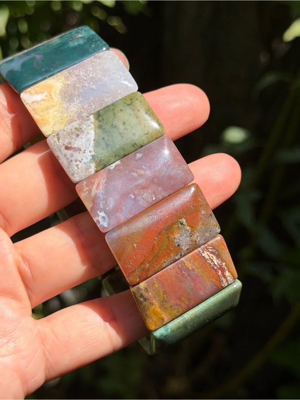 Wide Natural Multi-Color Ocean Jasper Stretch Bracelet Soft Bangle 2033